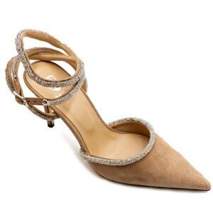 Vhny Womens Claudia Suede Pointed Toe Rhinestone Ankle Strap Wrap Heels Womens